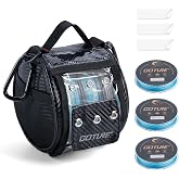 Goture 3/6 Outlet Holes Fishing Line Storage Bag, 2 Sizes Clear View Window Fishing Line Case, Removable Divider Fishing Line Organizer, Water-Resistant Surface, Tangle-Free Leader Line Spool Bag