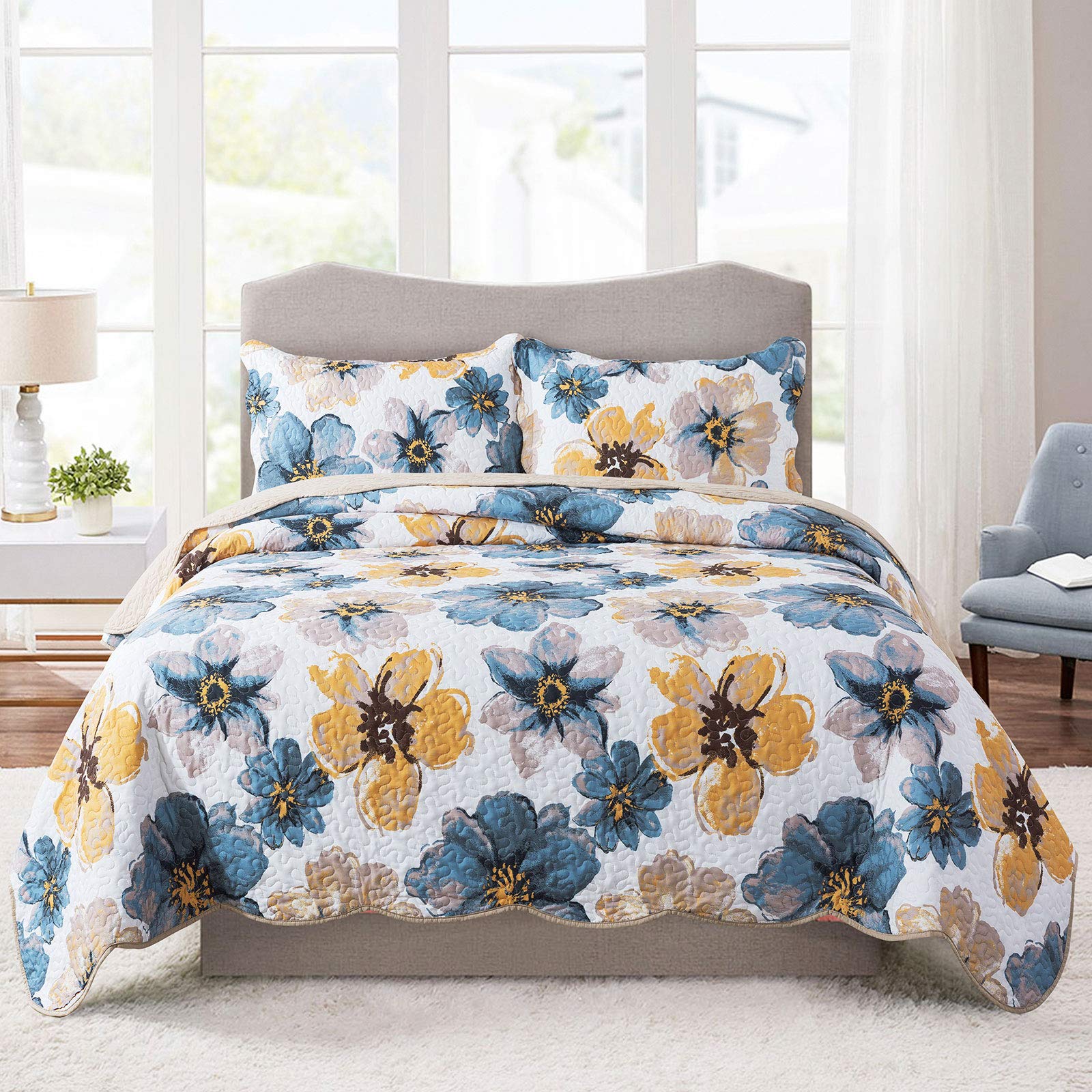 HoneiLife Quilt Set Queen Size - 3 Piece Microfiber