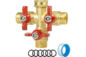 DINGBAAYEE Full Flow 3 Way Hose Splitter, Solid Brass Garden Hose Splitter Valve with Metal Handle, Heavy Duty High Flow Spigot Splitter with Shut off Valve, 3/4 Inch Garden Tap Splitter
