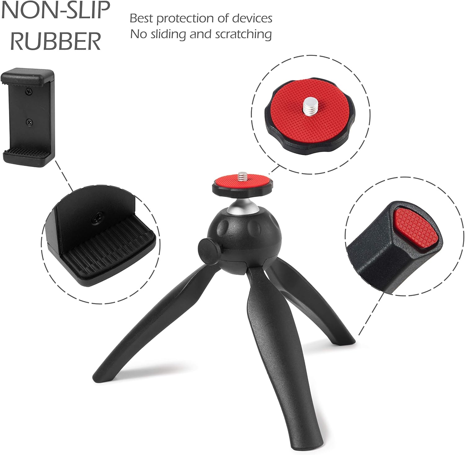 Polarduck Mini Tripod, Mini Phone Tripod Stand, Mini Tripod for iPhone/Compact DLSR/Samsung/Android Cellphone/Webcam/Projector with Universal Phone Mount & GoPro Mount, Fully Adjustable Angle Rotation : Camera & Photo