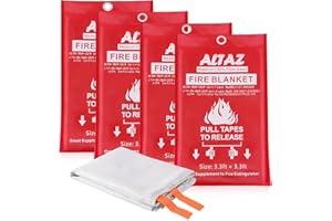 Altaz Emergency Fire Blanket for Home Kitchen - 39.4"x39.4" Flame Suppression Fiberglass Fire Blankets for Camping, Grill, Car, Office, Warehouse, Fireplace, Survival, Safety (4 Pack)