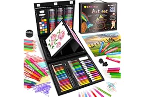 TANMIT Art Supplies, 241 PCS Drawing Supplies Art Set, Deluxe Art Craft Kit with Double Sided Trifold Easel, Markers, Oil Pastels, Crayons, Colour Pencils