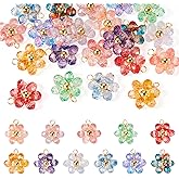 FASHEWELRY Acrylic Flower Pendants Green Leaf Flower Dangle Earring Pendants Trumpet Lily Bell Floral Pendant Colorful Crystal Beads Pendant for DIY Crafts Necklace Earring Jewelry Making