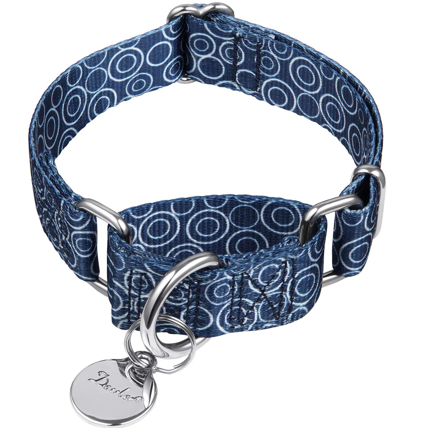Dazzber Martingale Collars for Dogs – Soft Adjustable Dog Collar, Durable D-ring Heavy Duty, Choke Collar for Large Medium Small Dogs (Large, Nacy Blue -C.R.C)