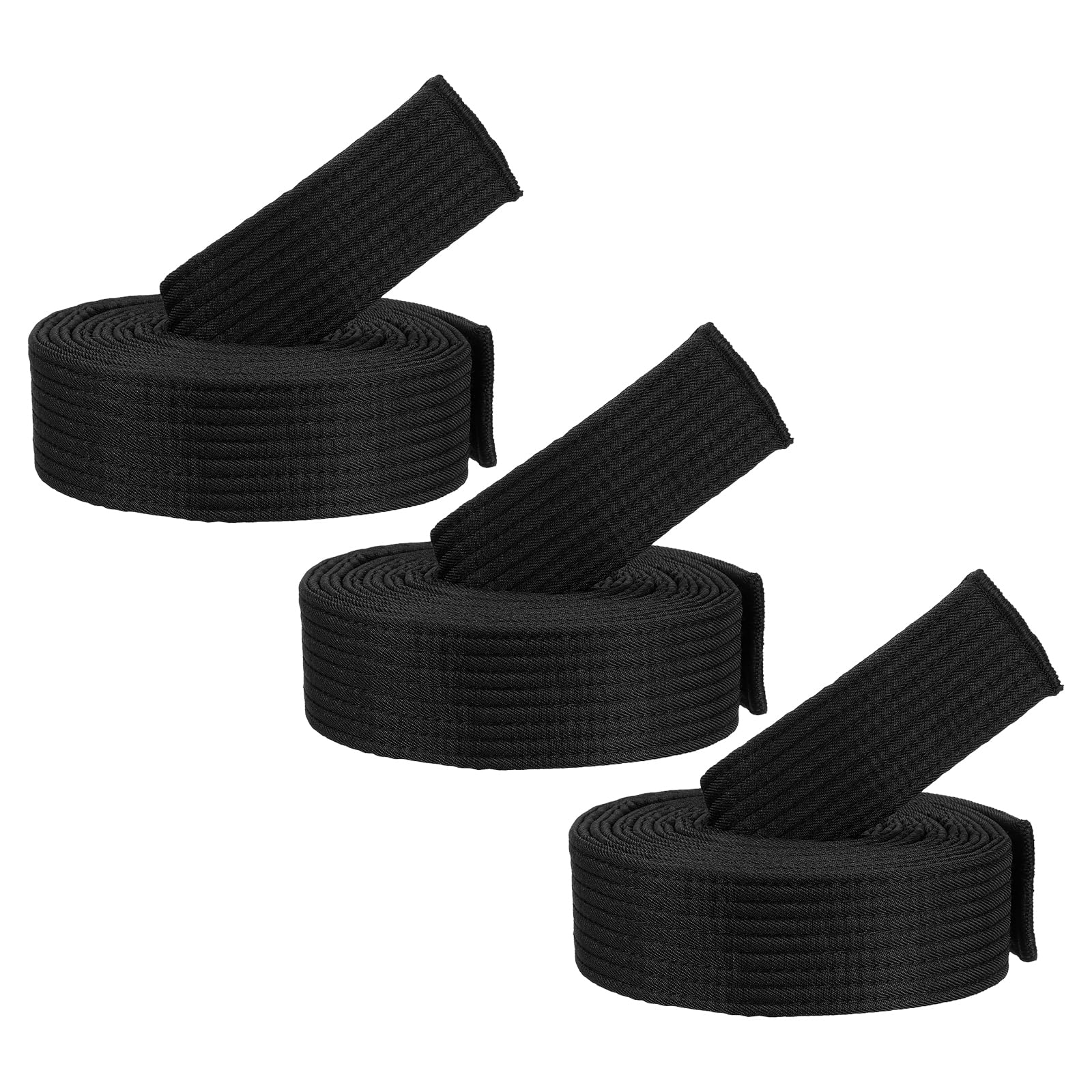 PATIKIL Taekwondo Colored Ranking Belts, 3 Pack 1.6" x7.2FT Polyester Martial Arts Colored Ranking Belt for Coach Teaching Practice, Black