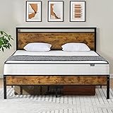 Z-hom Queen Bed Frame with Modern Wood Headboard