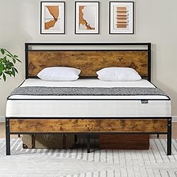 Z-hom Queen Bed Frame with Modern Wood Headboard