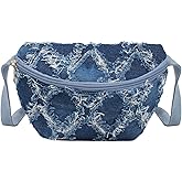 Women Small Quilting Denim Faux Leather Fanny Pack Waist Bag with Adjustable Belt