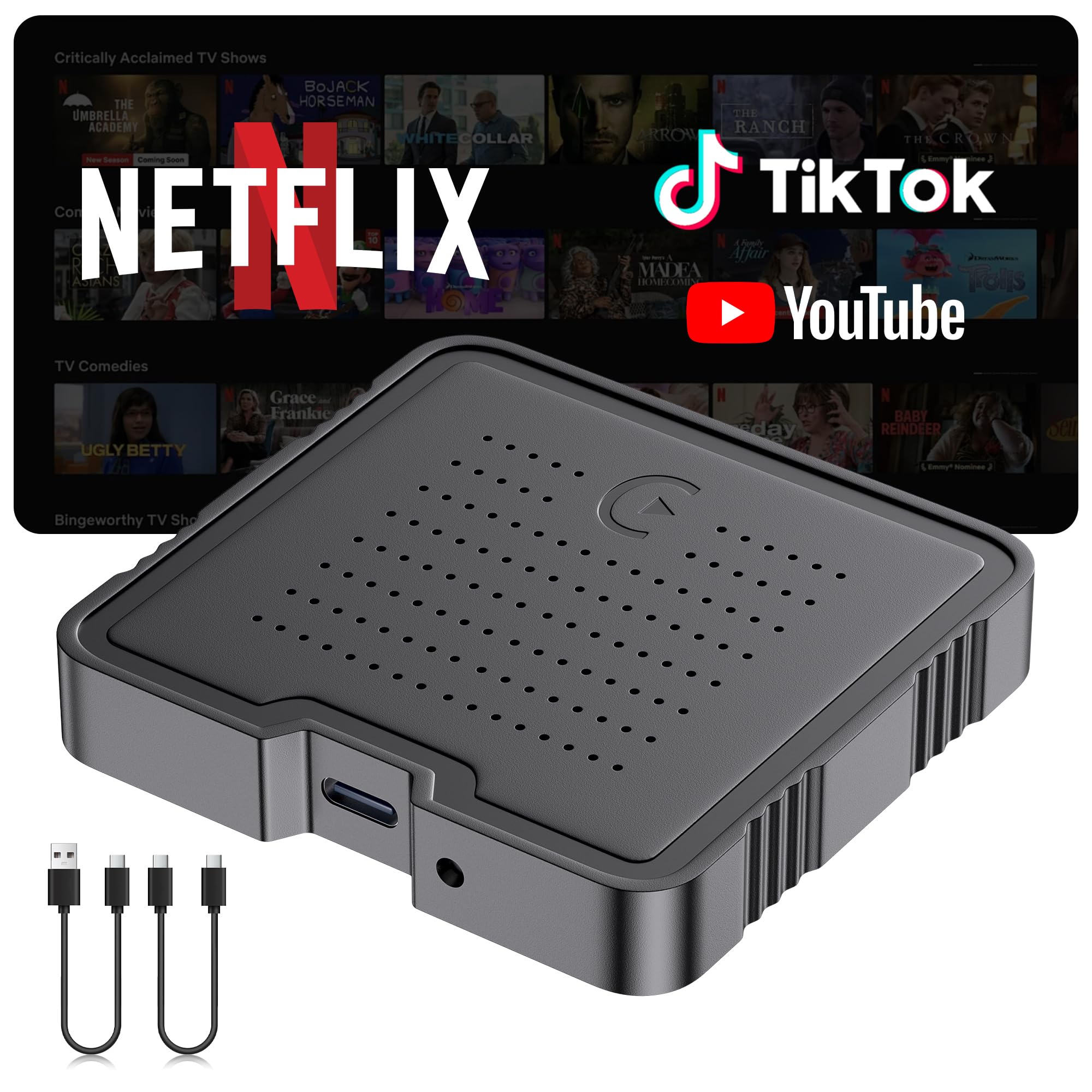 Photo 1 of JanFir Wireless CarPlay Adapter 2025 Smart AI Box for iPhone & Android Auto | Streaming Entertainment Video Box with Support for TikTok Netflix YouTube TF Card | Plug & Play in-Car Multimedia System