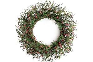 Egolot 24 Inch Winter and Christmas Green and Red Berry Wreath for Front Door and Home Decor, Large Size Xmas Red and Green Color Wreath for New Year, Christmas Wreath for Indoor and Outdoor Use