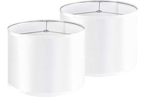 JERHOUS Silver-White Drum Lamp Shades Set of 2 Medium Lampshade 13``Top x 13``Bottom x 10``High(Spider) Modern Lamp Shade for Table and Bedside Lamp - Lampshade Replacement