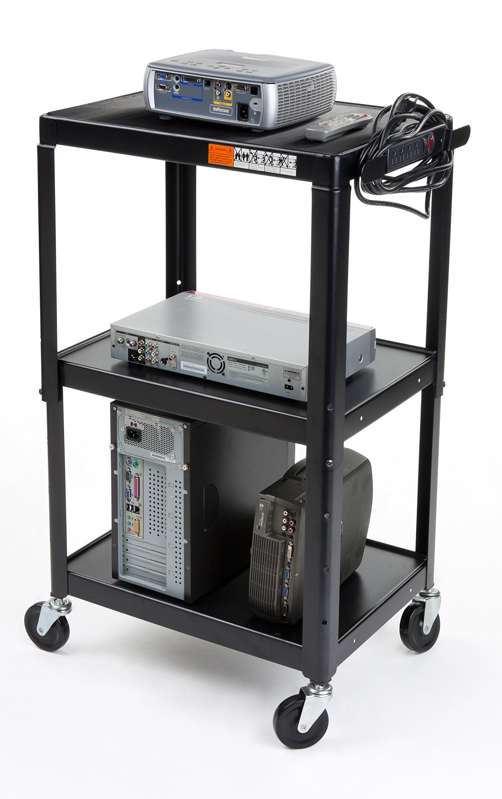 Displays2go AV Cart with Adjustable Shelf and AntiSlip Pad, 4 Wheels