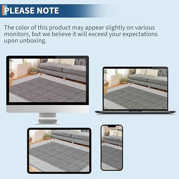 GARVEEHOME WASHABLE RUG 5X7 FOR BEDROOM LARGE LIVING ROOM RUG WITH RUBBER BACKING CASUAL STRIPED BORDER THROW CARPET MODERN CONTEMPORARY AREA RUG FOR DINING ROOM NURSERY ENTRY, GREY