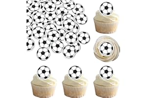 RSSTARXI 48 Pack Edible Soccer Ball Cupcake Toppers Sports Theme Football Cupcake Picks Edible Soccer Cake Decorations for Baby Shower Theme Ball Kids Birthday Party Decorations