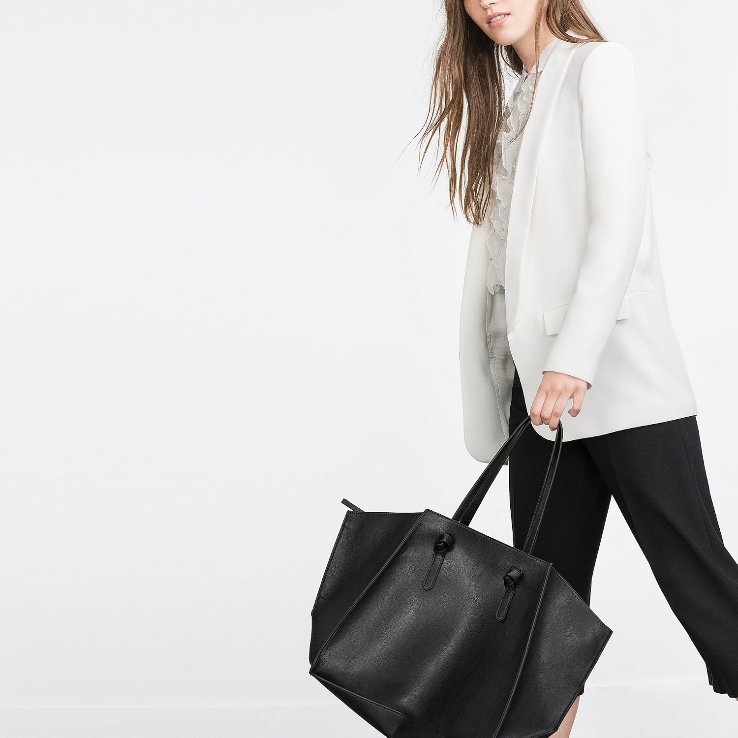 Amazon ザラ Zara 幾何学デザイントートバッグ ブラック 並行輸入品 Zara ザラ シューズ バッグ