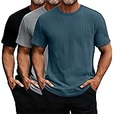 Ficerd 3 Pack Men's Short Sleeve Waffle Knit Shirts, Casual Textured Crew Neck Summer T-Shirts Lightweight Solid Pullover Tee