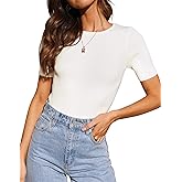 ZESICA Women's Short Sleeve Sweater Tops 2026 Summer Crewneck T Shirt Ribbed Knit Slim Fit Basic Solid Color Tee