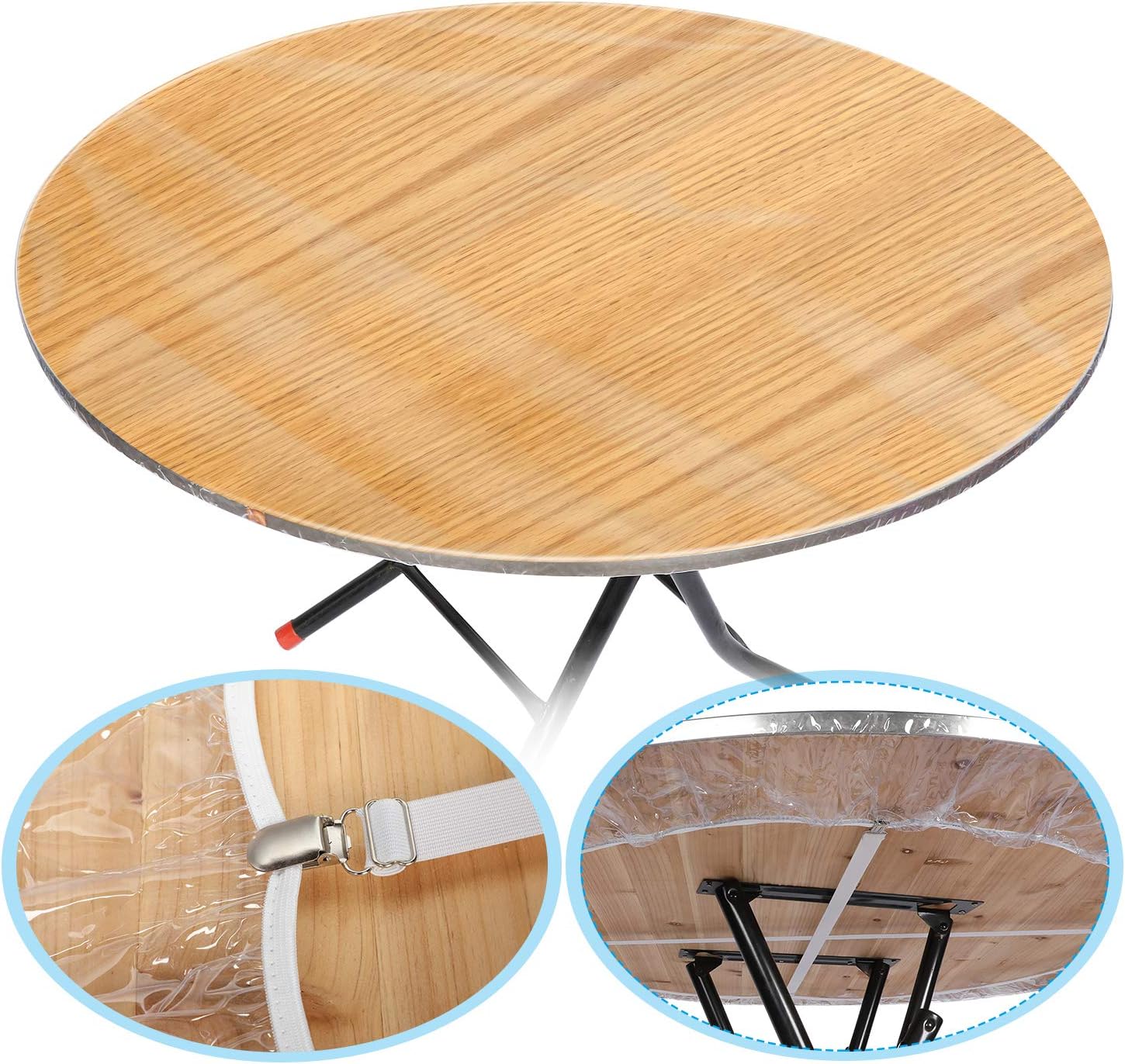 Clear Round Fitted Tablecloth with Elastic for 45 56 Inch