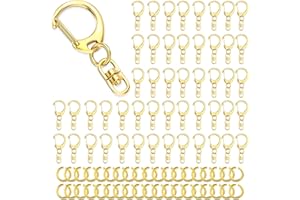 Evnlo 50Pcs Lobster Claw Clasps for Keychain Clip, Swivel Snap Hooks Gold Key Chain Rings DIY Making Kit for Crafts