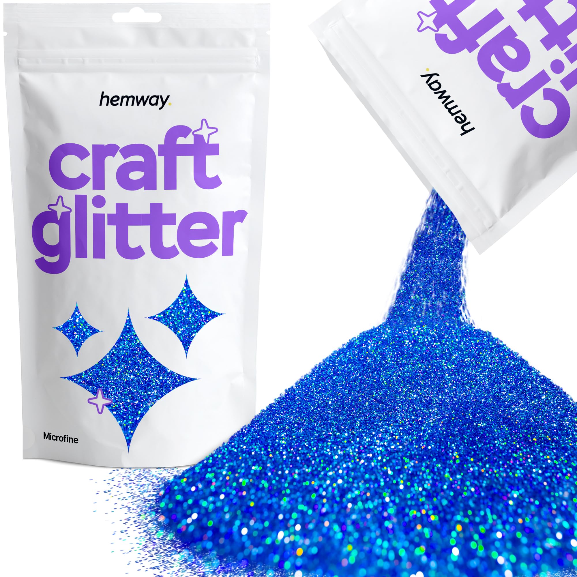 Hemway Craft Glitter Sapphire Blue Holographic 100g Microfine Glitter for Crafts, Resin, Cosmetic, Nail, Face, Body, Festival, Tumblers, Art, Candle, Crafting