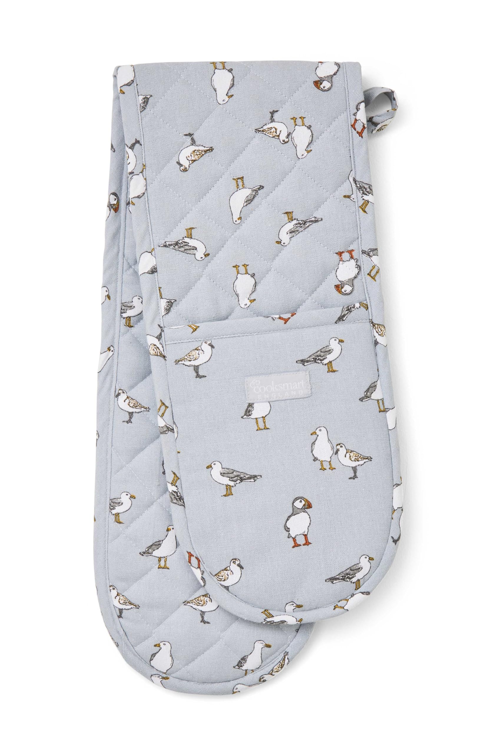 Cooksmart Double Oven Gloves Heat Resistant | British Designed Heat Resistant Oven Gloves | Modern Oven Mitt & Potholder for Home Cooking | Maximum Heat Protection Kitchen Oven Gloves - Coastal Birds