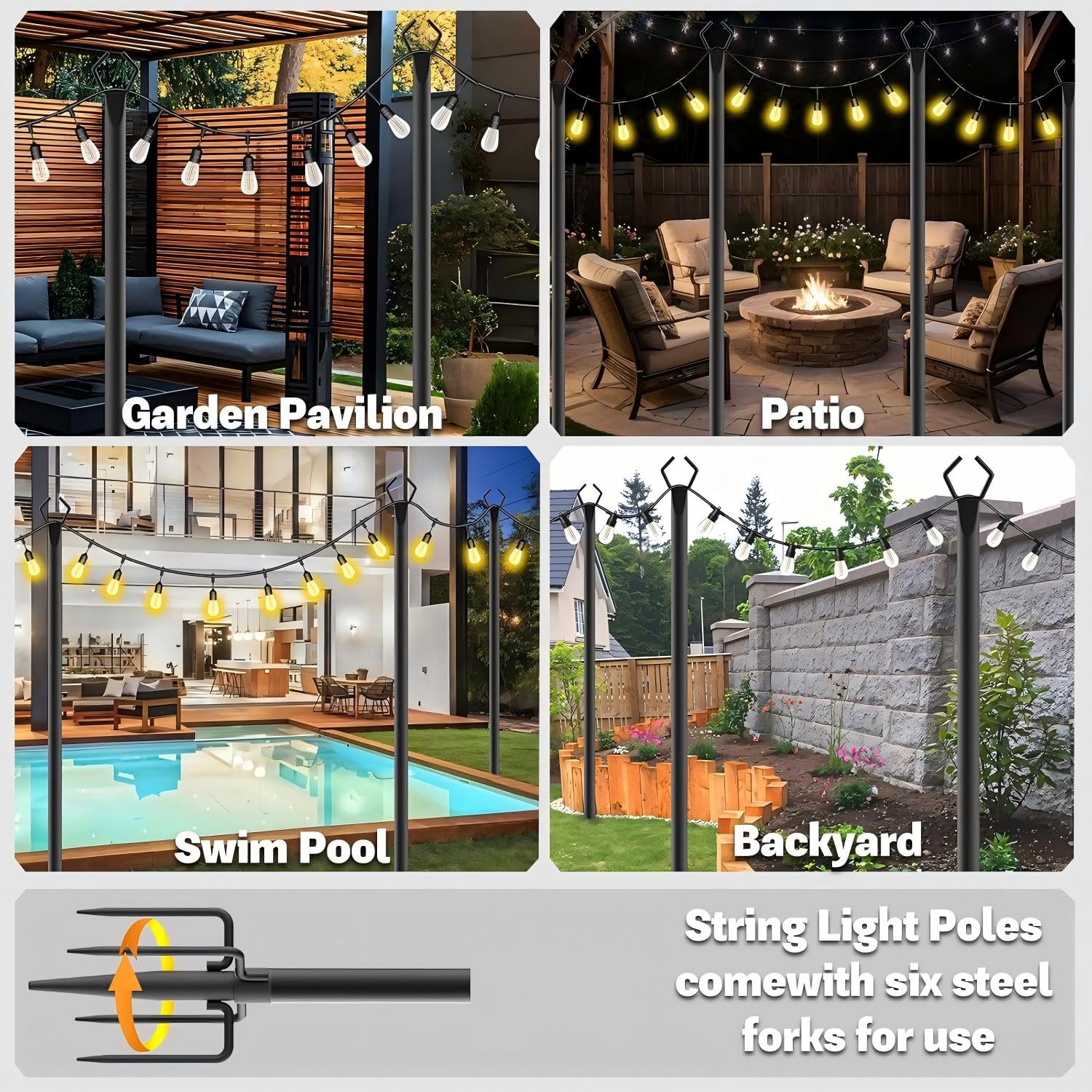 Condition photo showing New/Like New for nshwfw 8 pack 10 ft heavy duty metal string light poles adjustable outdoor lighting stand for patio,