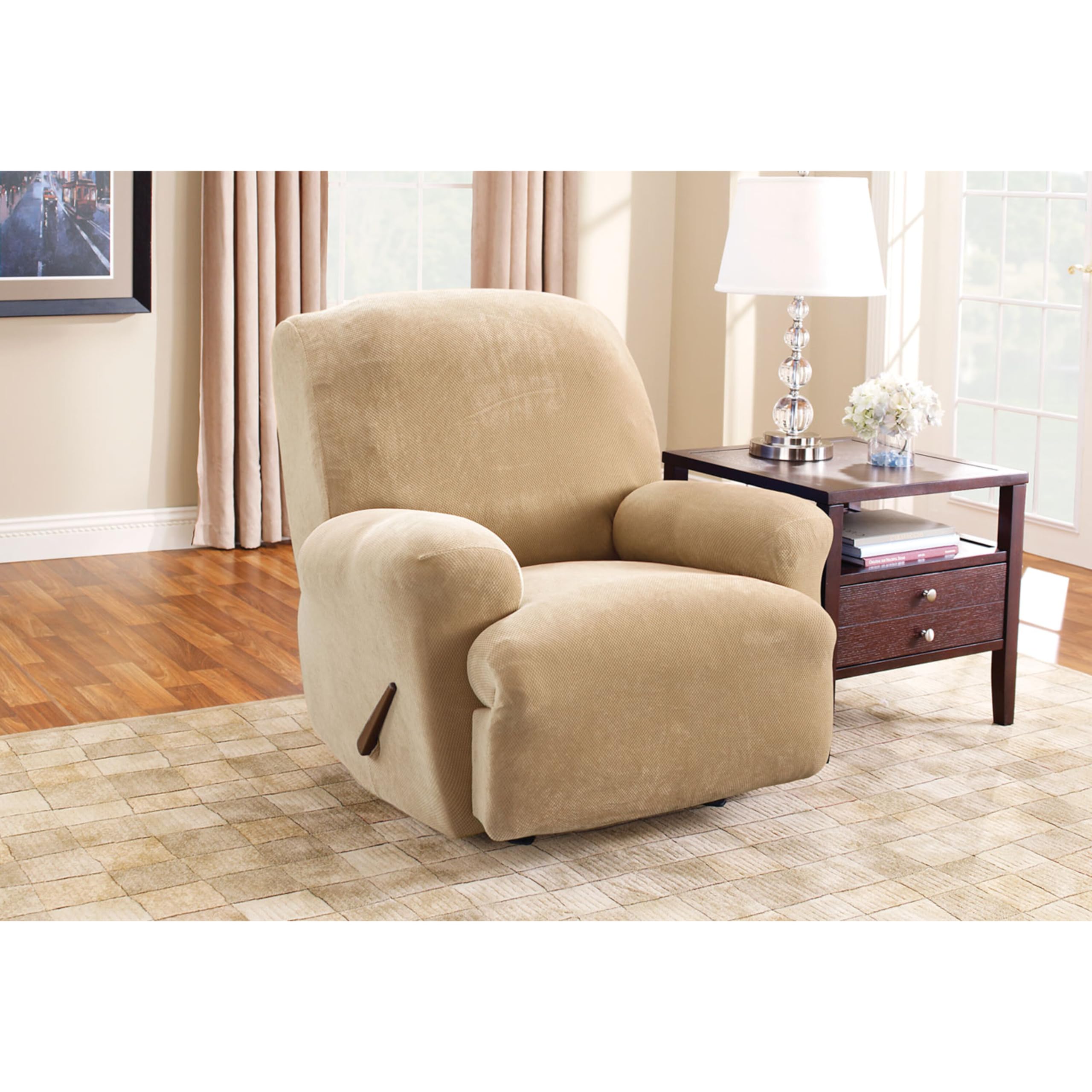 Photo 1 of SureFit Home Décor SF38703 Large Lift Recliner Chair Cover, Form Fit, Polyester/Spandex, Machine Washable, One Piece, Cream Color