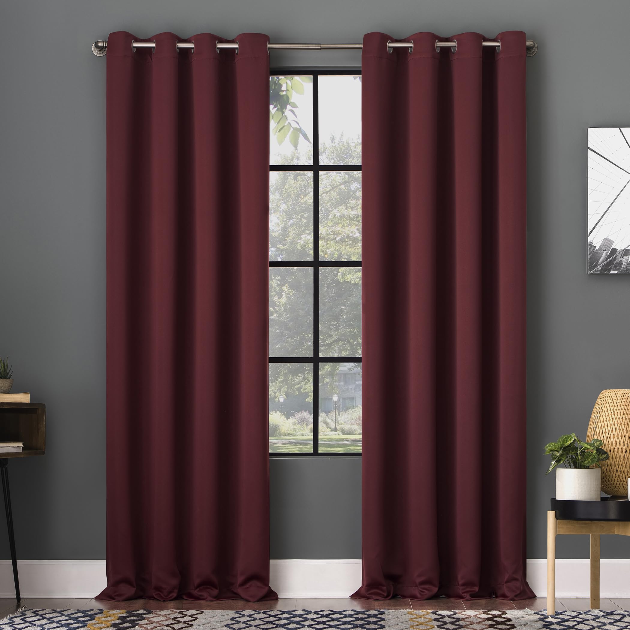 Sun Zero Soho 2-pack Blackout Energy Efficient Grommet Curtain Panel Pair, 54" x 96", Wine Image