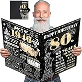 Kowlone Large 80th Birthday Card for Men Women, Happy 80th Birthday Decrotations Black Gold, Giant Guest Signature Book, Back in 1946 Big Oversized Bdy Greeting Card Ideas Gift for Party Favors