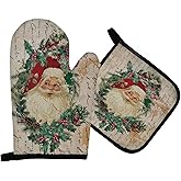Mingnei Christmas Oven Mitts and Pot Holders Set, Merry Santa Heat Resistant Pads Kitchen Decor for Cooking Baking BBQ Grilling, Xmas Oven Glove Set, Kitchen Gifts