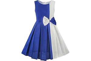 Sunny Fashion Girls Dress Color Block Contrast Bow Tie Everyday Party Size 4-14