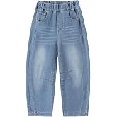 Spring&amp;Gege Barrel Jeans for Girls Wide Leg High Waisted Baggy Denim Pants | Soft &amp; Comfortable, Stretchy Elastic Waist, Seam Details, Ankle Length, Regular Fit, Vintage Casual Outfits, 4-14 Years