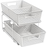 Simple Houseware 2 Tier Bathroom Organizer Tray Pull-Out Sliding Drawer, Under Sink Storage, White