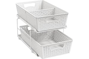 SimpleHouseware 2 Tier Bathroom Organizer Tray Pull-Out Sliding Drawer/Under-Sink Storage, White