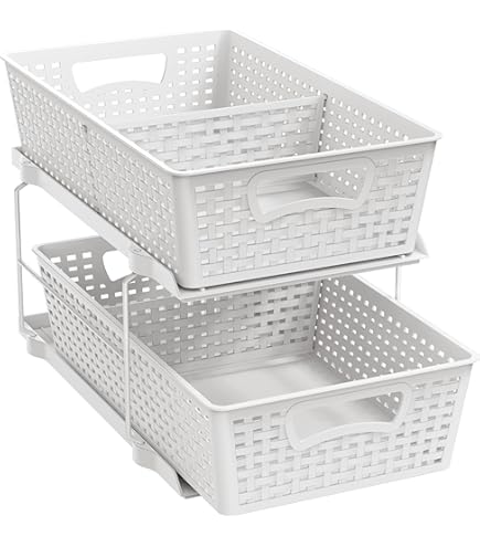Sorbus 2-Tier Pull-Out Under Sink Organizer With Sliding Tracks - No Drill Storage Rack For Kitchen & Bathroom Cabinet