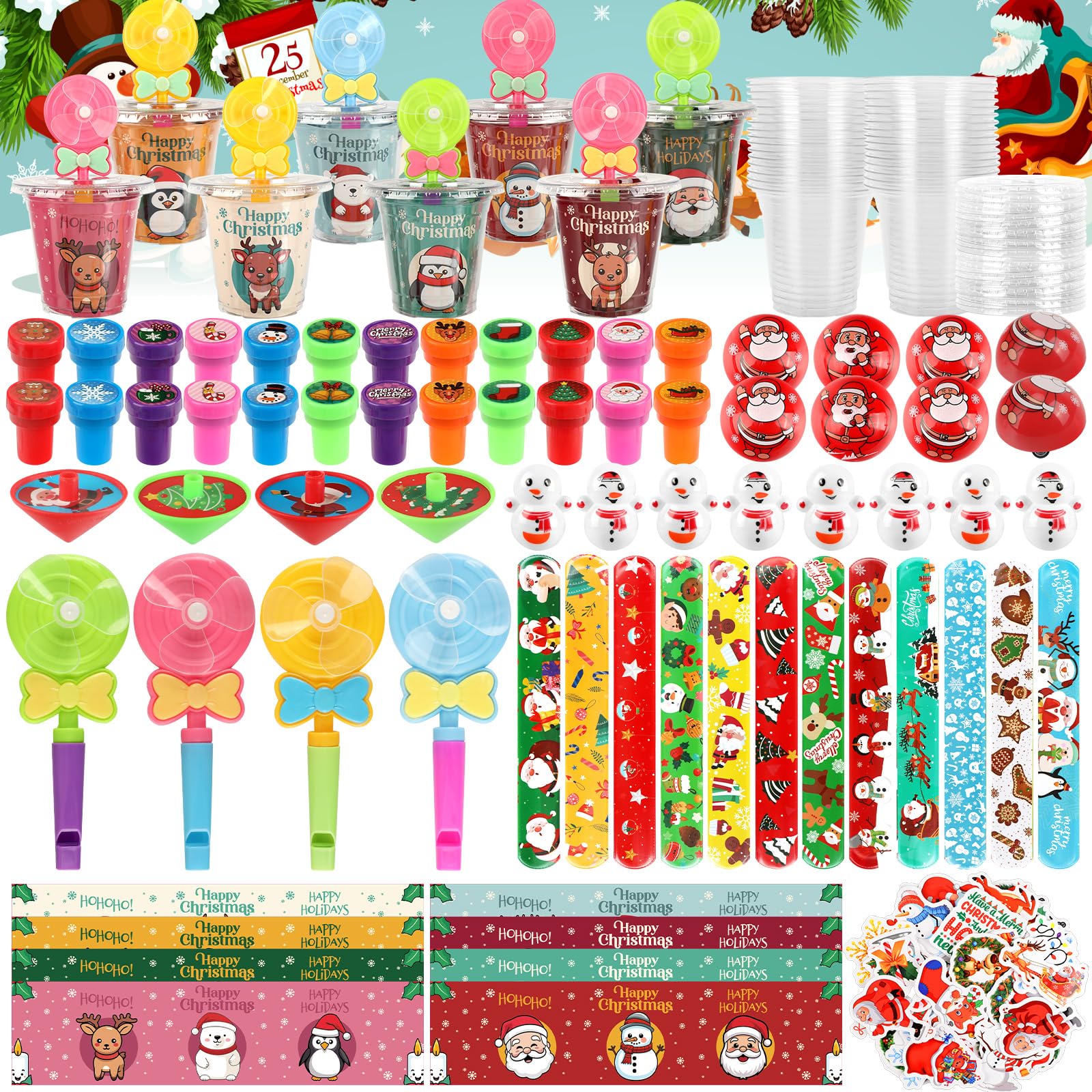 Photo 1 of 242 Pcs Christmas Party Favor Set for Kids, Fun Assorted Xmas Toys, Stocking Toy Stuffers, Piñata & Goodie Cup Fillers, Treasure Chest for Classroom Rewards, Holiday Gifts, Birthday Prizes Supplies