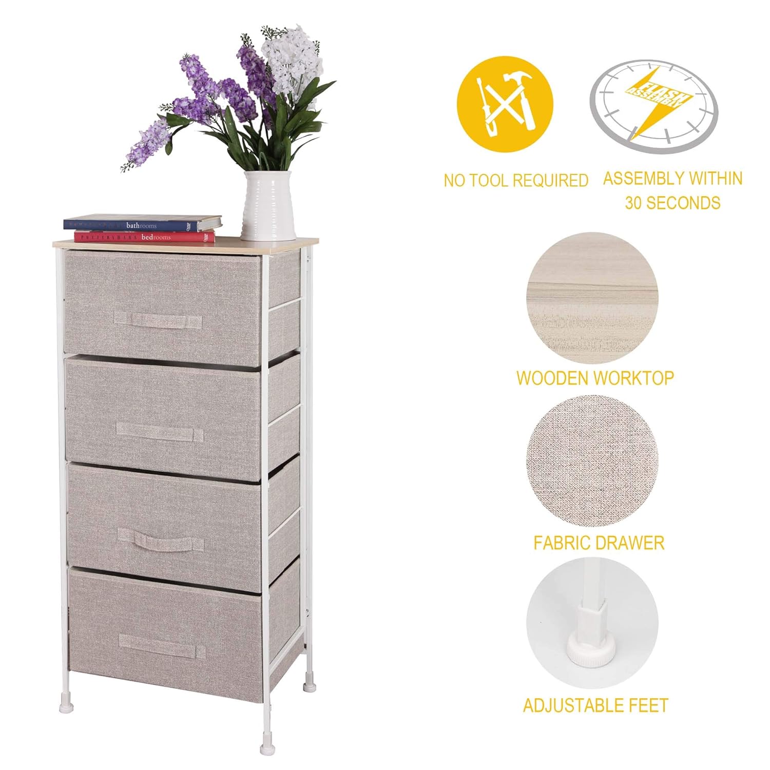 ITIDY NarrowStorageDrawers,Dresser,Chest of Drawers,Narrow 4 Drawer Organizer,MultiPurpose