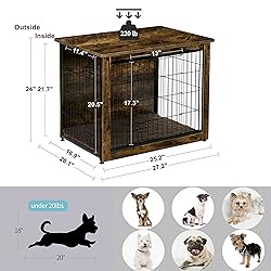 DWANTON Dog Crate Furniture with Cushion, Wooden