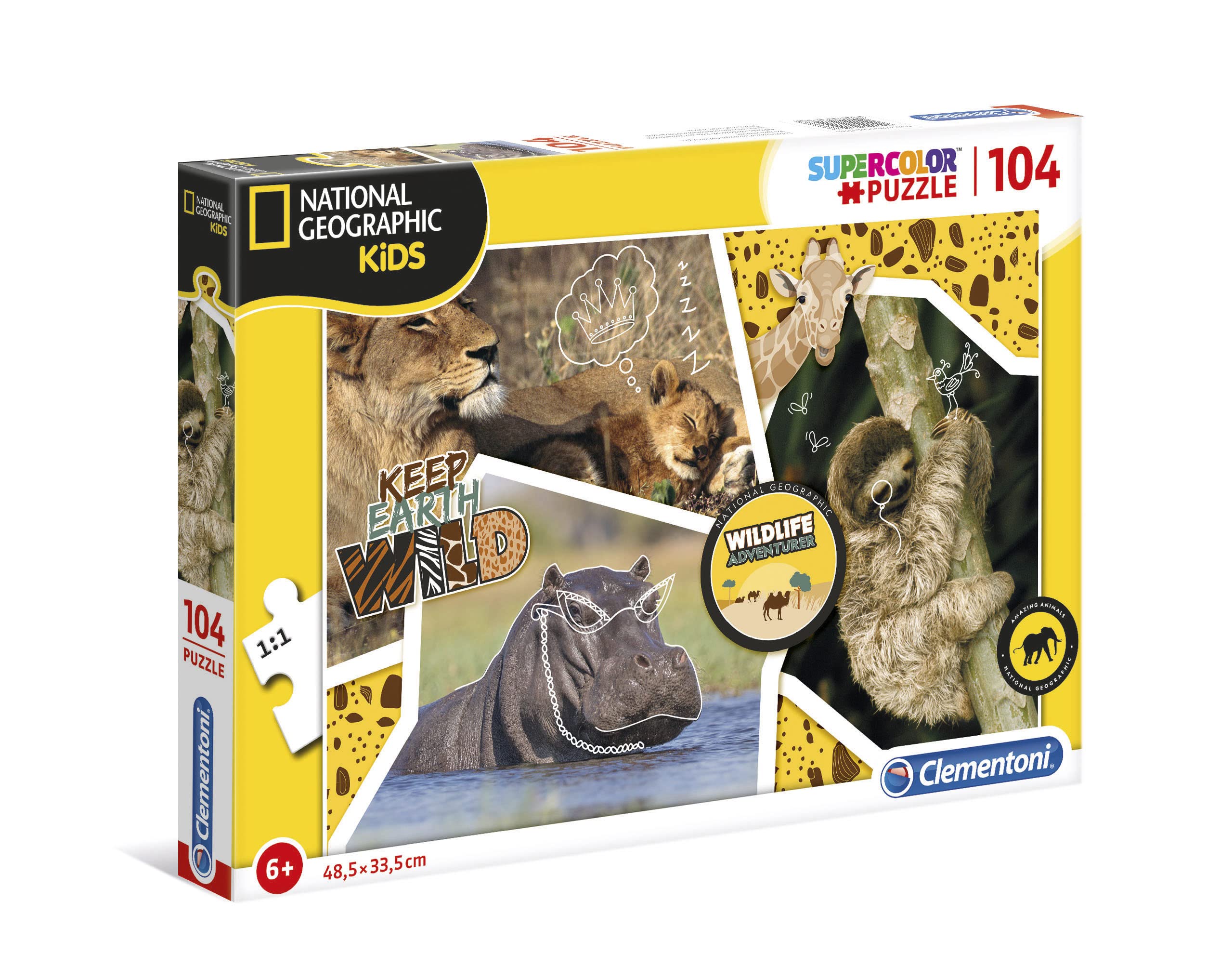 Clementoni - 27143 - National Geographic Kids - Wildlife Adventurer - 104 pieces - Made in Italy - jigsaw puzzle children age 6+