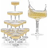 Acrylic Champagne Tower - 7oz. Set of 20 Plastic Coupe Glasses - Vintage Art Deco Style for Weddings & Parties - Hosting Esse