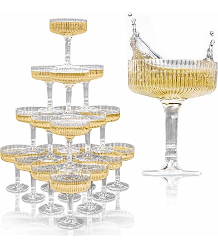 12er-Set Vintage Coupé-Gläser, Gerippt, Art Deco – Perfekt Für Champagner, Cocktails & Partys