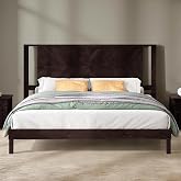 AMERLIFE Modern Solid Wood King Size Bed Frame with Headboard, Dark Brown | Platform Bed with Under-Bed Storage, Reinforced Slat Support, No Box Spring Needed, Noise-Reducing Design, Easy Assembly