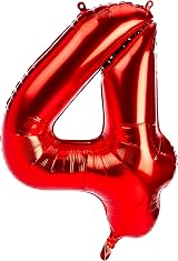 Unique Red Number 4 Shaped Large Foil Balloon 86cm 1 Piece