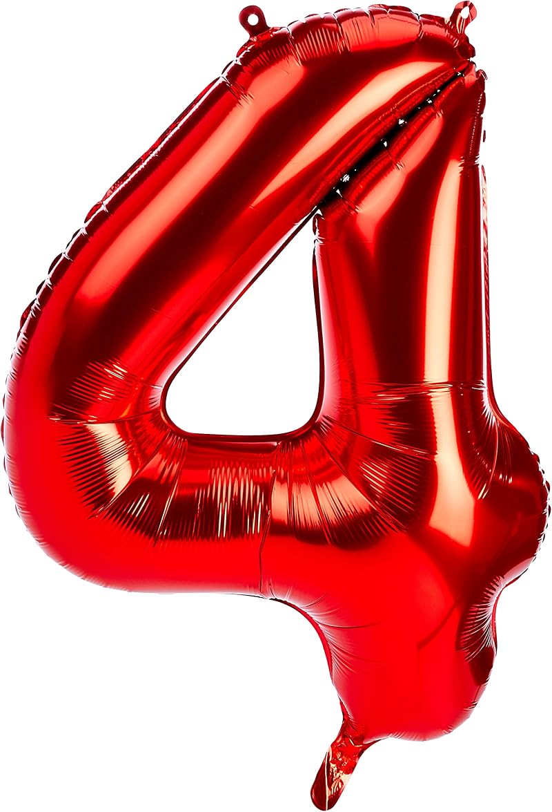 Unique Red Number 4 Shaped Large Foil Balloon 86cm 1 Piece