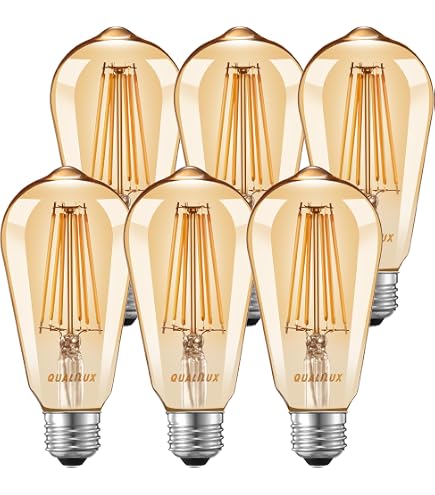 Qualilux Dusk to Dawn ST19 LED Edison Light Bulbs, Vintage Amber
