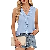 Blooming Jelly Women's V Neck Ruffle Sleeveless Business Casual Tank Top