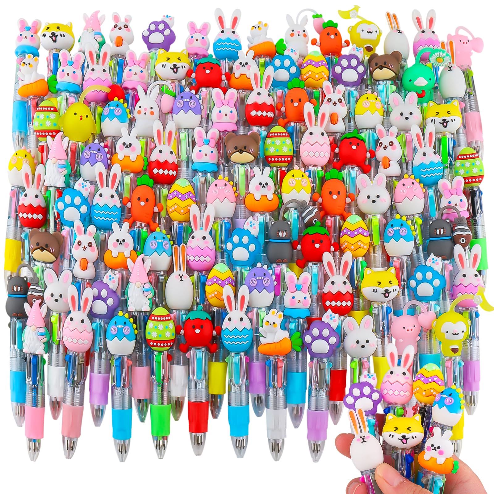 CZWZ 120Pcs Mini Multicolor Pens in One 4-in-1 Cute Pens Bulk, Ballpoint Pen for Birthdays and Parties, Fun Gifts Assorted Ink Kawaii Pen(Easter) Image