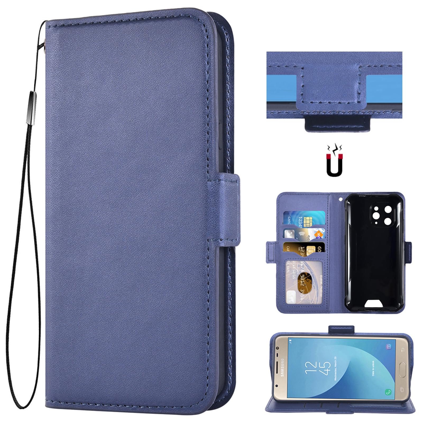 Auotu PU Leather with camera lens protection Wallet Pouch Flip Case Cover With Stand Card Slot Design For Blackview BV5300 / BV5300 PRO/Oscal S70 / S70 Pro/Blackview BV5300 Plus Smartphone (Blue)