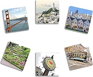 EXIT82ART - Rubber Drink Coasters (Set of 6). Iconic San Francisco Bay Area. Absorbent. Dishwasher Safe.