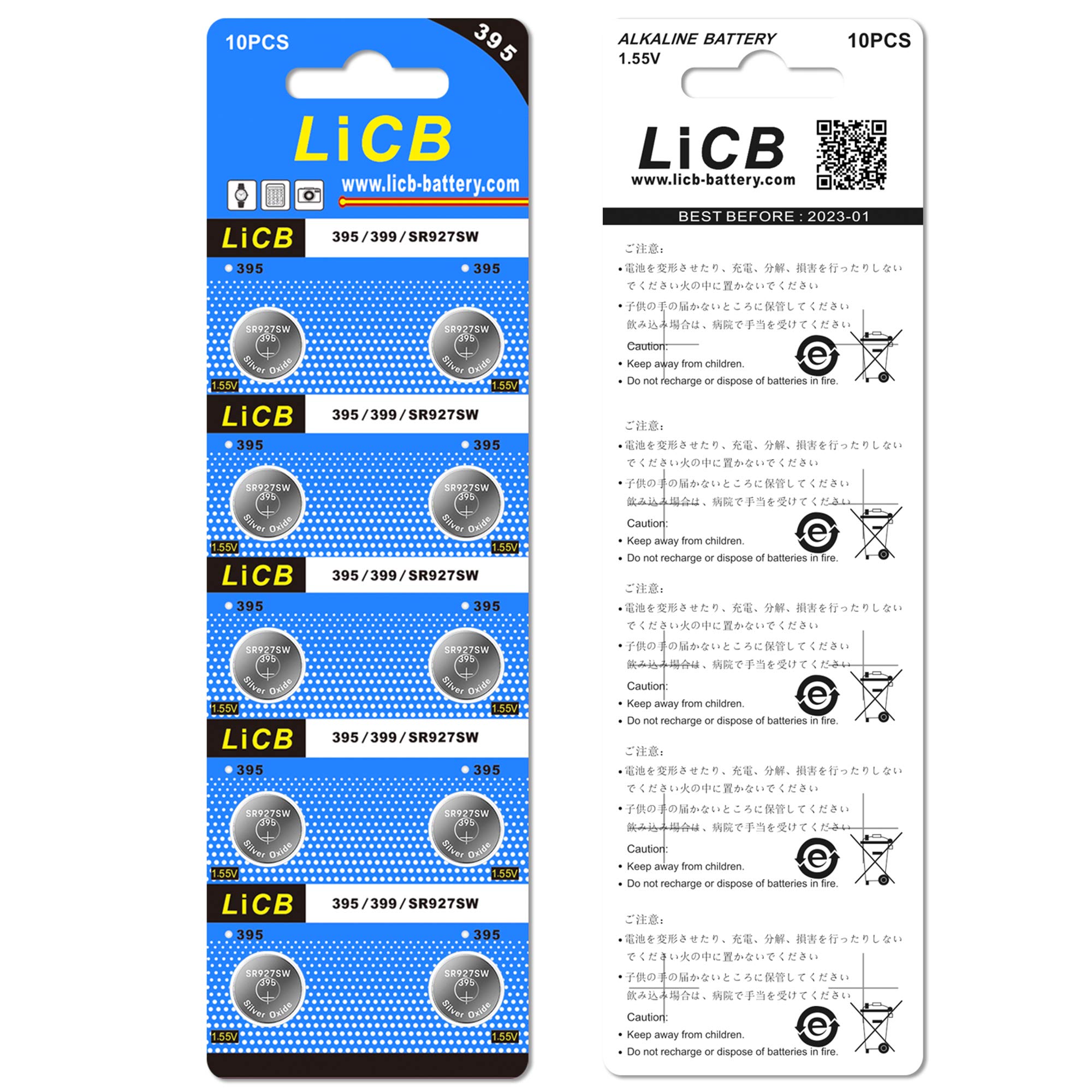 LiCB 10 Pack 395 SR927SW 399 Watch Battery,Long-Lasting & Leak-Proof,High Capacity Silver Oxide 1.55V Button Cell Batteries for Watch